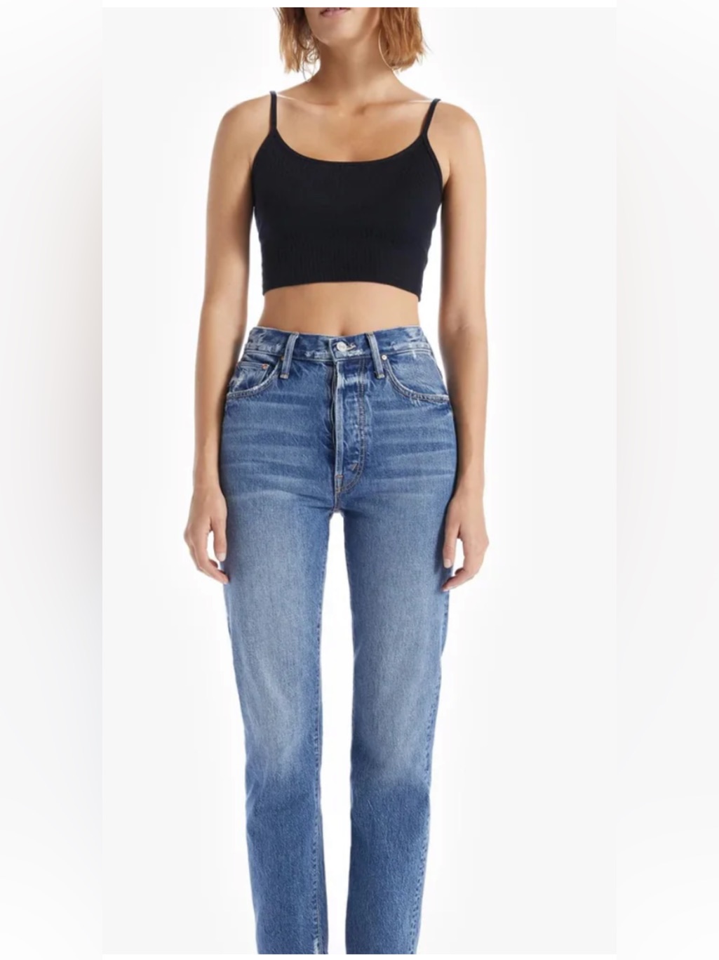 Mother / Daniel/ Unisex Straight-Leg Jeans In Medium Blue With Raw Hem